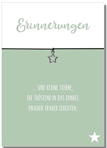 Glücksschmiedin - Erinnerungen Trost Geschenk, Wunscharmband in SCHWARZ mit silberfarbenem STERN-Anhänger und Beileidskarte, handgefertigt