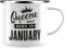 JUNIWORDS Emaille-Tasse, Queens Are born in January, Silberner Tassenrand