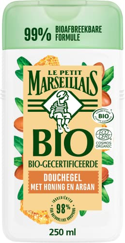 Le Petit Marseillais Crème de douche bio certifiée au miel d'argan (250 ml), douche au pH neutre et arôme doux au parfum particulièrement agréable, hydrate et rafraîchit