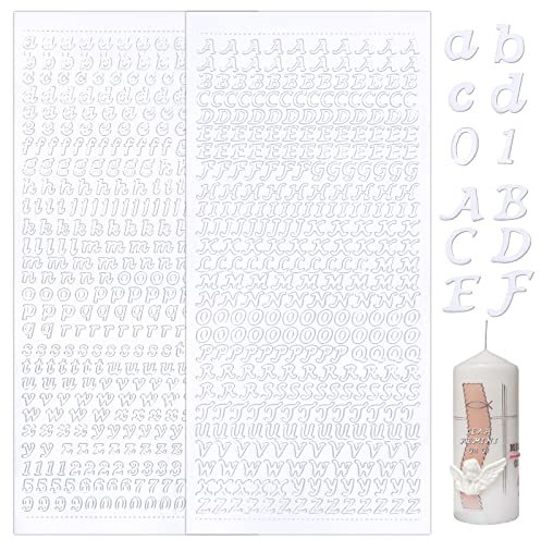 4 Blätter Sticker Buchstaben Zahlen Aufkleber Kleinbuchstaben zum Beschriften Dekosticker für Kerzen Taufe Kommunion Konfirmation Hochzeit Geschenk Verpackung Umschlag (Weiß)