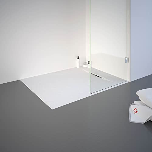 Schulte receveur de douche 80 x 100 x 3,2cm, blanc, effet pierre ultra léger (12.3 kg), rectangulaire, extra plat à poser ou à encastrer, bac douche, antidérapant classe B DIN 51097