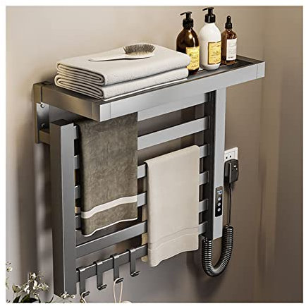 WRJAHCG Portasciugamani Radiatore,Scaldasalviette Elettrico Bagno, Portasciugamani Elettrico A Parete con Timer,scaldasalviette Elettrico con termostato,Nero
