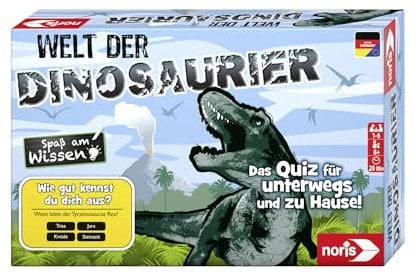 Noris 606011612 Welt der Dinosaurier, der Familien-Spielspaß für Zuhause oder unterwegs, für 1-6 Spieler ab 8 Jahren