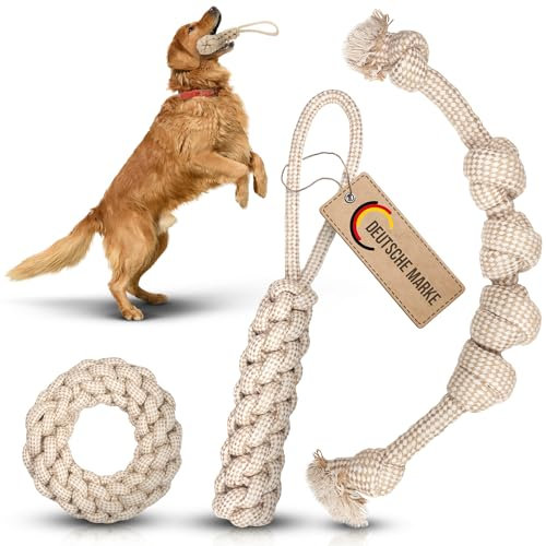 Petaureus Seil Spielzeug Natur Baumwolle und Hanf Set Hundespielzeug für Große Hunde und Welpen