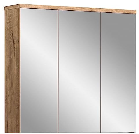 xonox.home Badezimmer Grado Spiegelschrank Badspiegelschrank Spiegelschränke fürs Bad Badspiegelschrank Korpus Nox Oak Nb.ca. 80x75x20 cm mit großer Spiegelfläche