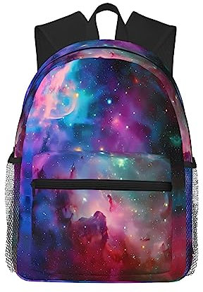 BHCASE Farbenfroher Galaxie-Rucksack, leger: leicht und bequem, große Kapazität, geeignet für Schule, Arbeit, Reisen, Schwarz , One size