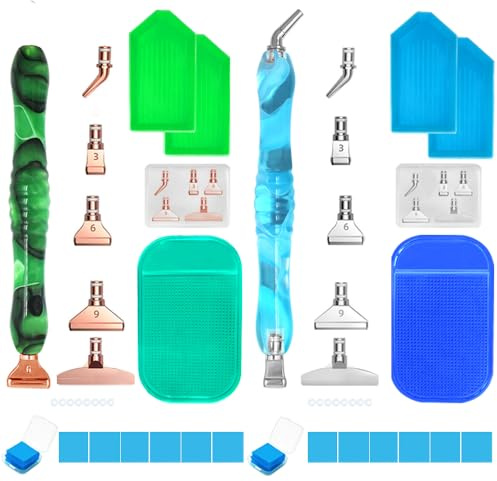 FineGood Kit de peinture diamant 32 pièces – Stylos ergonomiques 5D avec pointes de stylo en acier inoxydable pour loisirs créatifs
