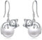 Vadmans Cat/Koala Earrings Rose Quartz Moonstone Pearl Sterling Silver Dangle Drop Stud Earrings Animals Jewellery Gifts for Women (03-cat pearl)