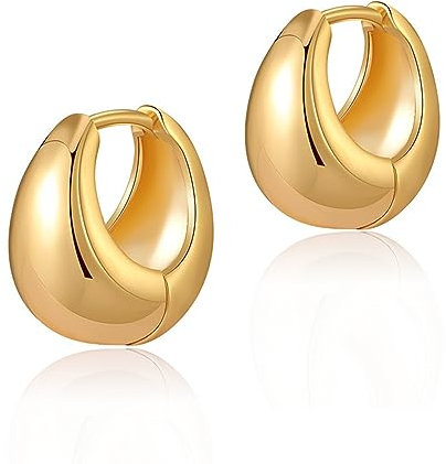 Ohrringe Gold Creolen Gold Klein, Drop Tropfen Chunky Ohrringe, 14K Vergoldet Kreolen Huggie Creolen Mini für Damen Mädchen Herren