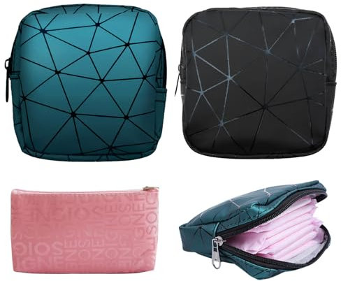 BORISCA 3 Stück Binden Aufbewahrung Tampon, Aufbewahrungstasche Tampon Perioden Tasche mit Reißverschluss, Mini Damenbinde Tragbar Tampontasche Organizer für Damen Mädchen (Schwarz, Grün, Pink)