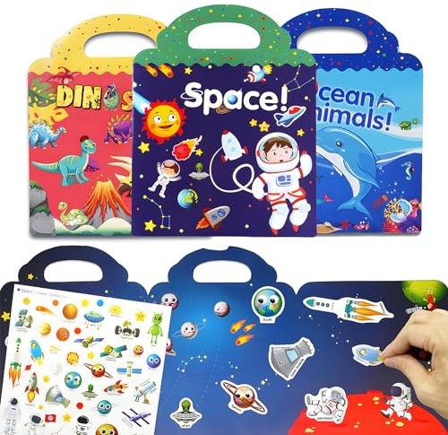xlwen 3 Stück Wiederverwendbare Sticker, 3D Klare Sticker Buch, Wiederverwendbare Stickerbuch Geschenk für Kinder, den Kindern volle Fantasie und Kreativität geben.