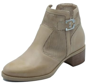 Nero Giardini E409710D Rio Champagne Tronchetti con Tacco Basso Donna Pelle Traforata Lampo (Taglia 38)
