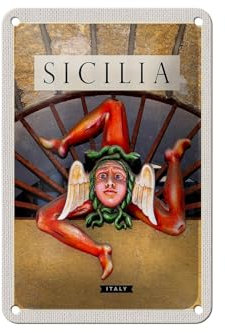 FEMER Blechschild Reise 12x18cm Sizilien Italien Skulptur Trinacria Schild