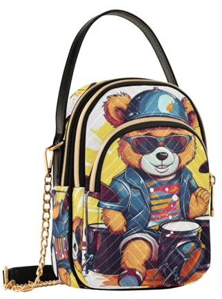 Bear Play Drum Set Crossbody Bag für Damen, abnehmbare Kettentasche, Handygeldbörse, Schultertasche, Handtasche, Bear Play Schlagzeug-Set, Einheitsgröße