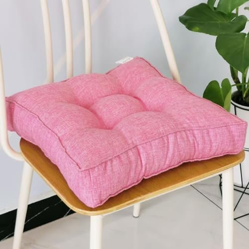Sitzkissen Stuhlkissen 40x40x9cm für Indoor und Outdoor aus Baumwolle Dicke Polsterung Steppkissen/Bodenkissen, Stuhl Sitzpolster Passt für Haus, Garten, Büro und Autositze,Rosa