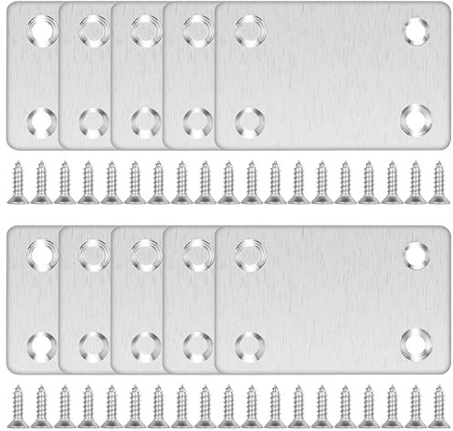 10 Pack Stainless Steel Flat Straight Mending Plates Flat Brackets for Furniture Repair and Reinforcement - Straight Metal Connecting Braces with Pre-Drilled Holes Heavy Duty Flat Plate Joining Kit
