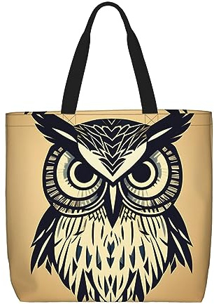 Yqxwjl Tragetasche mit Cartoon-Eulen-Motiv, Reißverschluss, lässige Handtasche, große Kapazität, Arbeitstasche mit Taschen, Eulenmotiv, Einheitsgröße