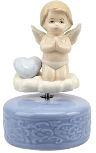 Gastgeschenk Geburt Taufe Glockenspiel Engel mit Herz auf Wolke aus Porzellan hellblau und weiß Harmony PRNB24115