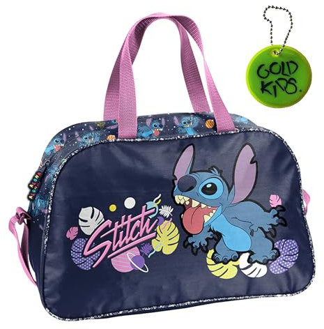Goldkids - Sporttasche Kinder für Mädchen & Jungen - Umhängetasche mit Stitch Motiv - Schwimmtasche mit verstärktem Boden - Trainingstasche 40 cm x 25 cm x 13 cm