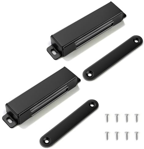 Taoduod 2 Pièces Cabinet Aimant Loquet 15kg Noir Acier Inoxydable Aimant Porte de Meubles Magnetic 304 Acier inox Loqueteaux Magnetique Robustes Serrures Magnétiques Durables et Solides Avec 8 Vis
