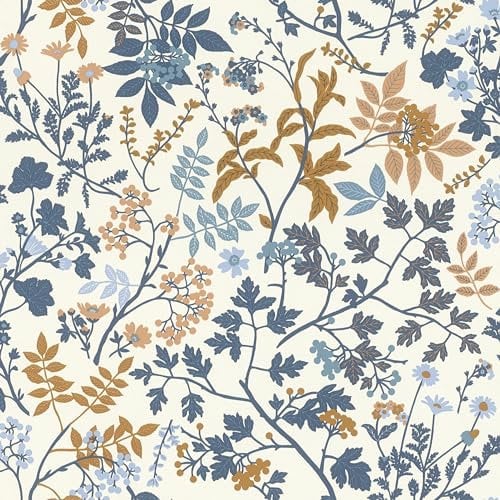 Rasch Tapeten 868500 - Vliestapete mit unterschiedlichen Blumen, Zweigen und Blättern in Gelb, Blau und Weiß aus der Kollektion Symphony - 10,05 m x 0,53 m (LxB)