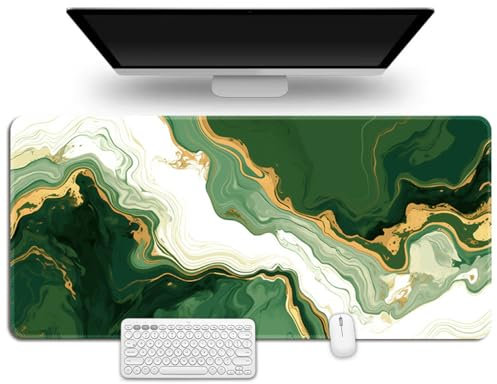 Treer Tapis de Souris XXL/XL/L, Tapis de Souris Style Nordique, Tapis de Souris Gamer avec Caoutchouc Base Antidérapante, Tapis Souris pour Gaming, Maisonet Bureau (900x400mm,Vert Blanc)
