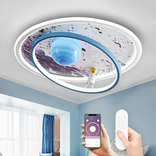 AHXIAOZN LED Deckenleuchte Kinderzimmer, Modern Design Mond Astronaut Deckenlampe Kinder, Deckenlampe Dimmbar mit Fernbedienung, Kinder Cartoon Deckenbeleuchtung für Jungen Mädchen Schlafzimmer