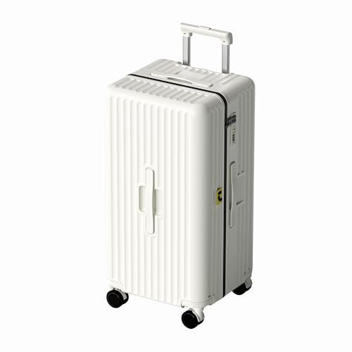 Koffer Trolley, Rollkoffer Reisekoffer Hartschalen 4 Rollen, Spinner Handgepäck,TSA, 100% PC(57cm, 45L,Weiß)