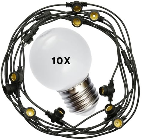 5 Meter E27 LED Girlande mit 10 Lampen - ideal für Garten, Party & Deko - Lichterkette Außen & Innen - mit Stecker - Leuchtkette, Leuchtgirlande, Lichtkette, Festbeleuchtung, Biergarten (10x WEISS)