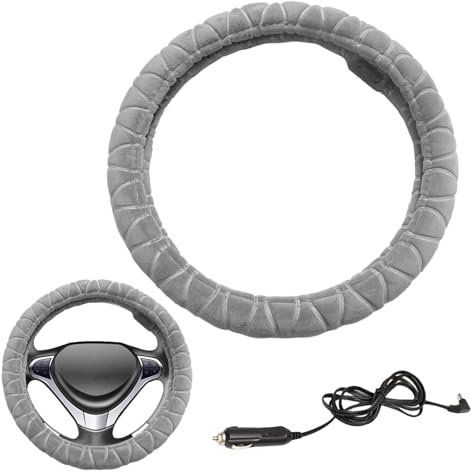 Beheizte Lenkradhülle, warme Lenkradhülle, 12 V Heizung, weiche Fleece-Hülle, ultra-bequeme 12 V Heizung, universelles Fahrzeugzubehör, atmungsaktiv für SUVs und LKWs, passend für die meisten