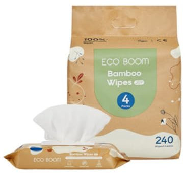 ECO BOOM Biodegradable Bamboo Viscose Wet Wipes, 240 Wipes (Pack of 60 x 4)