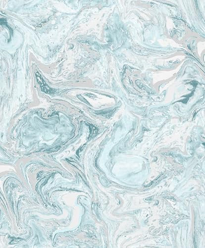 Rokya AM6503 Liquid Marble Teal Wallpaper Luxurious Designer Style