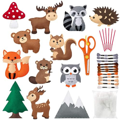 Celestia 12 Stück Nähset für Kinder – Mit Nähen und Füllen gestaltbare Filz-Tierfiguren, perfekt für Kinder ab 6 Jahren und Anfänger