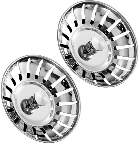 GIONAR 2 Pack Stainless Steel Sink Plugs & Strainers, Universal 78mm Kitchen Sink Drain Plug for Food Catcher, Hair Filter & Clog Prevention - Compatible with UK Sinks