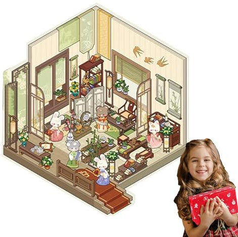 Cartoon Szene Aufkleber, 3D Scrapbook Aufkleber - Cartoon Szene Aufkleber Chinesische Haus Aufkleber 3D | Miniatur Zimmer Aufkleber für a