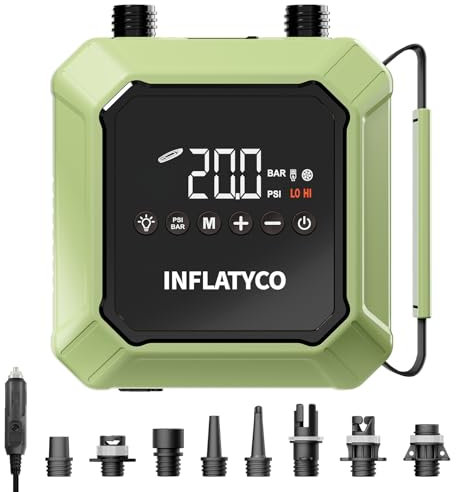 20PSI Paddle Board Pump Electric Portable SUP Air Pump 12V DC Auto Plug Auto Off Mini Inflator and Deflator for Inflatable Paddleboard Kayak Boat Kite Mattress Tent