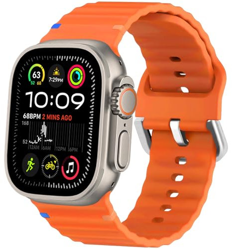 ALFARAY Sportarmband Kompatibel mit Apple Watch Ultra 1 2 Armband 49mm 46mm 45mm 44mm 42mm für Herren Damen, Ocean Silikon Armband für iWatch Series 10 9 8 7 SE 6 5 4 3 2 1 Ultra 2 1, Orange