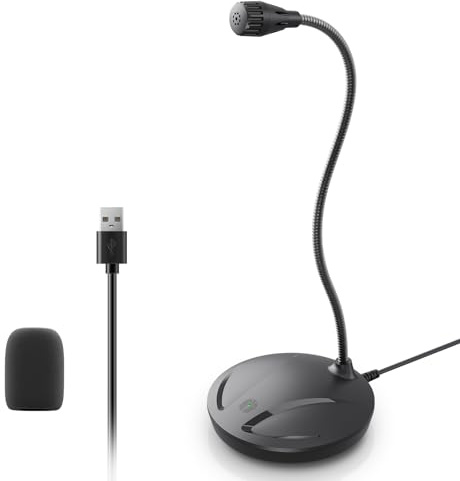 CMOCIIY Micrófono de escritorio USB, Plug & Play para PC/Mac | Micrófono condensador cardioide para computadora, metal, silencio y LED para cantar, podcasting, voz, video, juegos