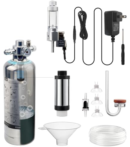 Clscea G600Smini 1L Aquarium CO2 System Generator, Edelstahl Kohlendioxid Reaktor Kit mit Regler Magnetventil für Aquarienpflanzen (G600SMini), CO2 Aquarium Kit