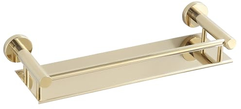 BGL Bathroom Shelf Wall Mounted Gold 40CM – Modern Rustproof Shower Storage Rack with Guard Rail, Space-Saving Bathroom Organiser for Shampoo