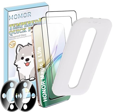 zZjoOoj Verre Trempé pour HONOR Magic 8 Lite,Dépoussiérage Automatique, 2 Pièces Film Protection écran avec 2 Pièces Caméra Arrière Protecteur,Anti Rayures