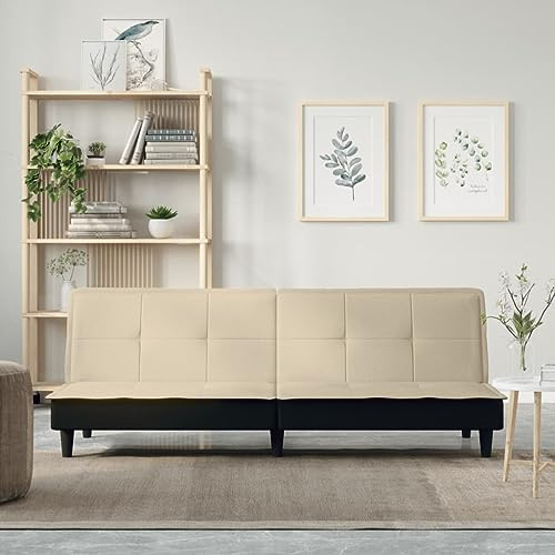 Frdhee Boneless Couch, Schlafsofa Creme Stoff Schlafcouch Klein für Wohnzimmer Schlafzimmer Wohnung