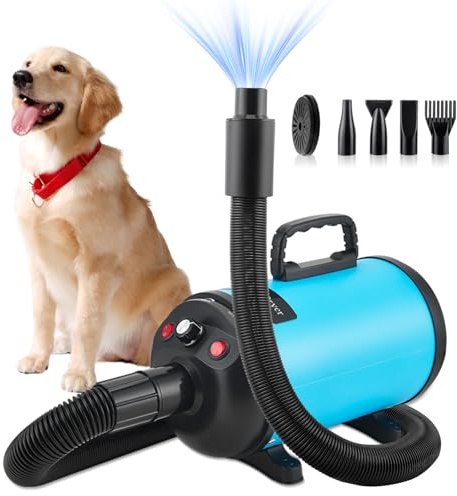 Asciugacapelli per cani, asciugacapelli per cani, 3800 W/4,5 CV, asciugacapelli professionale per la cura del pelo, regolazione continua della velocità, a basso rumore, con 4 diversi ugelli, tubo