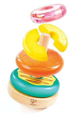 Hape Donut Stapelturm - Farbenfrohes Lernspielzeug, Stapelspielzeug, Montessori Holzspielzeug zur Förderung von Feinmotorik, Motorikspielzeug für Kinder ab 18 Monaten
