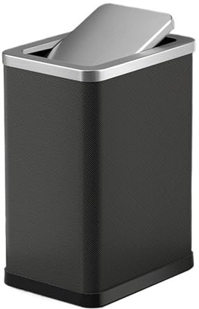 poubelle de cuisine Poubelle de luxe en acier inoxydable avec couche extérieure cuir PU, poubelle fine 10/15 litres couvercle pivotant à 360° for salle bain, chambre coucher, bureau(Noir,10L)