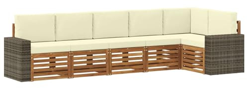 vidaXL Ecksofa Set mit Kissen 6 pcs Natur und Creme Massivholz Akazie, Garten, modernes Outdoor-Sofa, Eckmöbel, Lounge für die Terrasse, gemütliches Sitzset