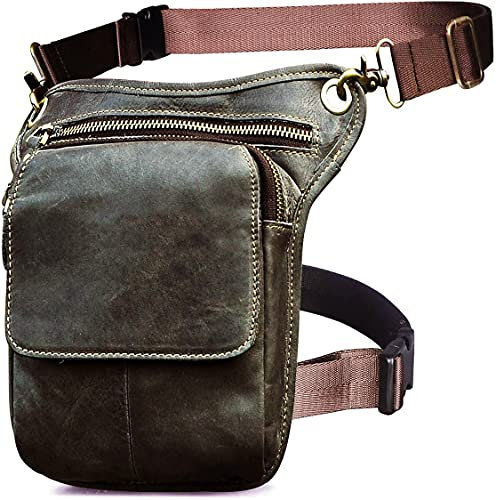 Le'aokuu Herren Echtes Leder Tasche Beinbeutel Beintasche Außenbeintasche Hüfttasche Drop Leg Thigh Bag Outdoors Messenger Bag 211-1 (211-1 A2 Grau)