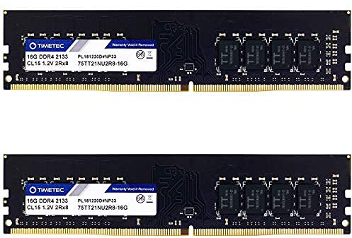 Timetec 32GB KIT (2x16GB) DDR4 2133MHz PC4-17000 Non-ECC Unbuffered 1.2V CL15 2Rx8 Dual Rank 288 Pin UDIMM Desktop PC Computerspeicher RAM Modul Upgrade (32GB KIT(2x16GB))
