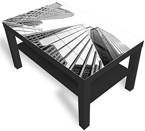 DekoGlas Beistelltisch Couchtisch 'Gebäude in New York' Sofatisch mit Motiv Glasplatte Kaffee-Tisch, 90x55x45 cm Schwarz