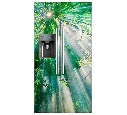 Vinilo Frigorífico Rayos de luz a Traves Arboles | 91x179cm | Varias Medidas | Pegatinas de Nevera Económicas y Elegantes | Vinilo Nevera
